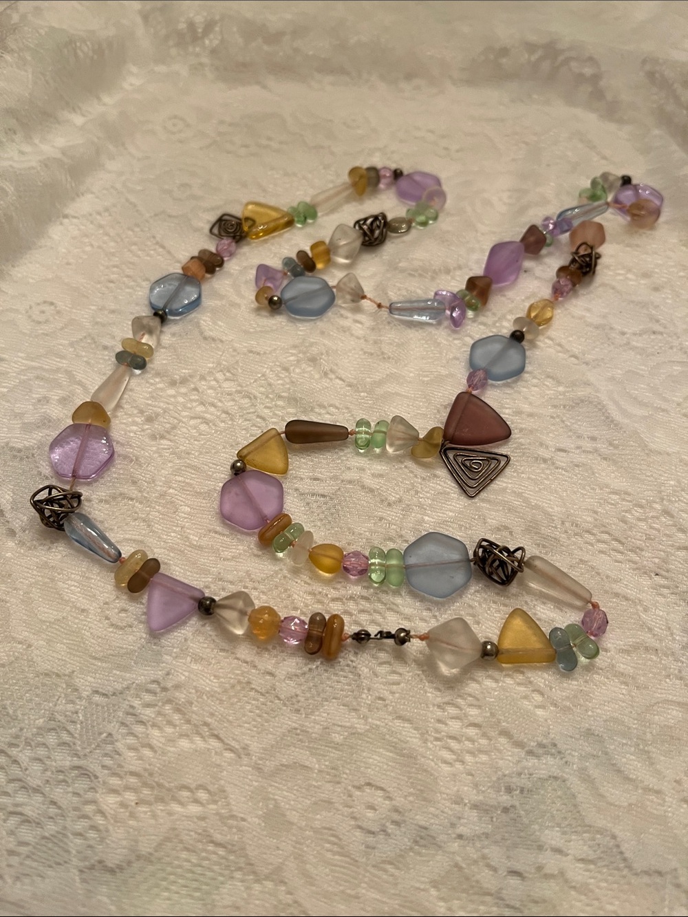 Multicolor Glass Bead Women's Necklace - Pastel Mixed Colors
